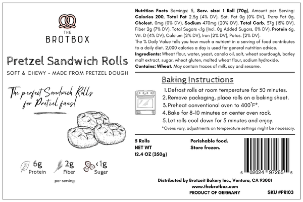 TheBrotBox -  German Vegan Pretzel Sandwich Rolls Nutrition Facts Label