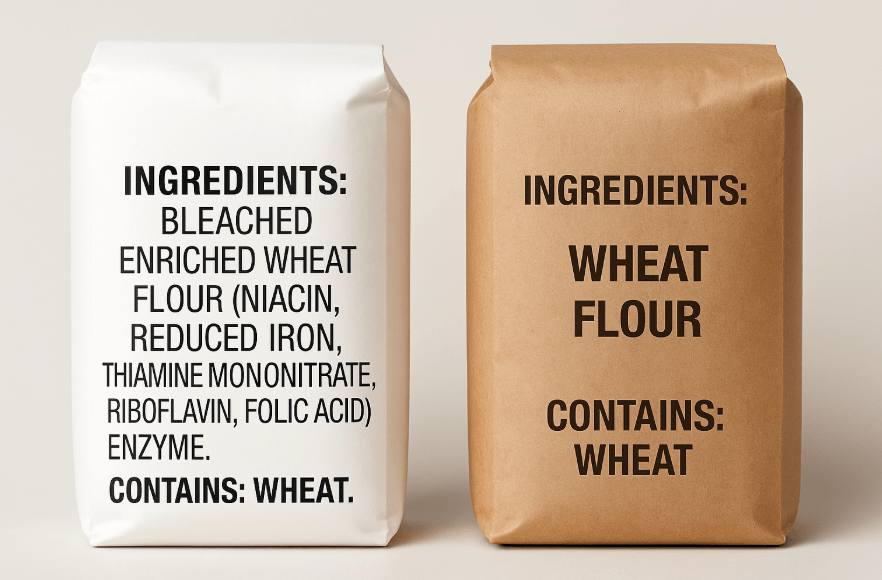 Wheat flour enriched with additives vs natural European flour
