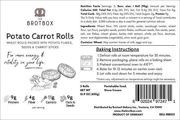 TheBrotBox German Potato Carrot Rolls Bread Nutrition Facts Label