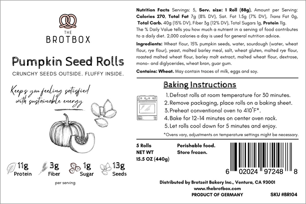 TheBrotBox German Pumpkin Seed Rolls Bread Nutrition Facts Label